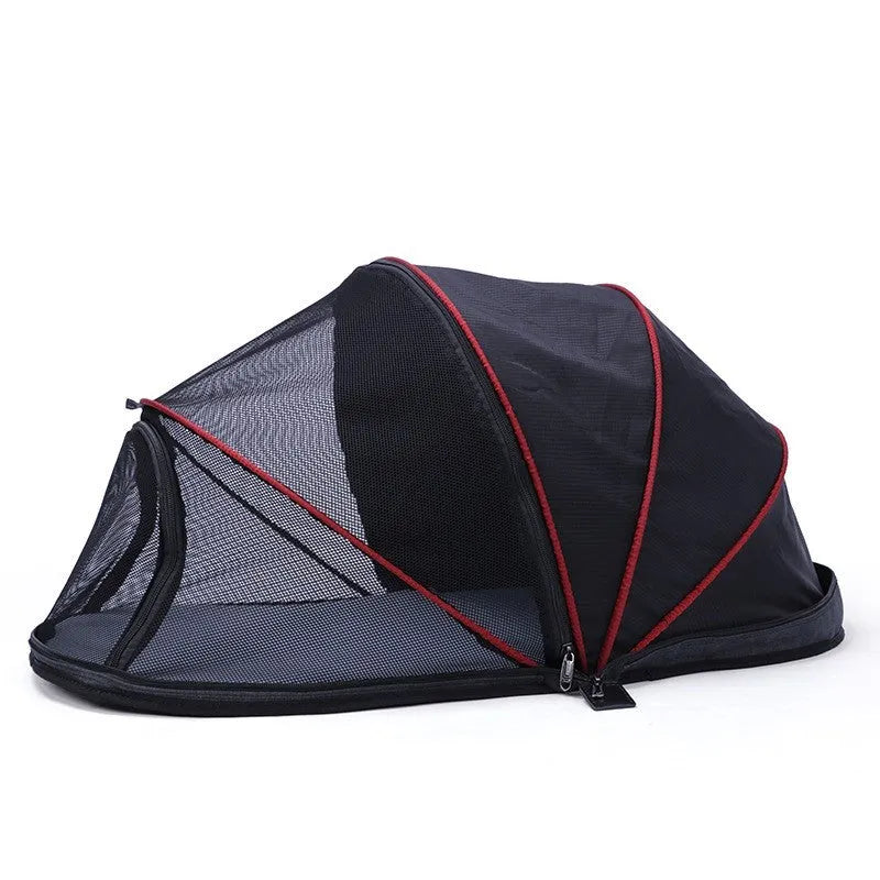 Portable folding cat tent with half mesh design in blue colour