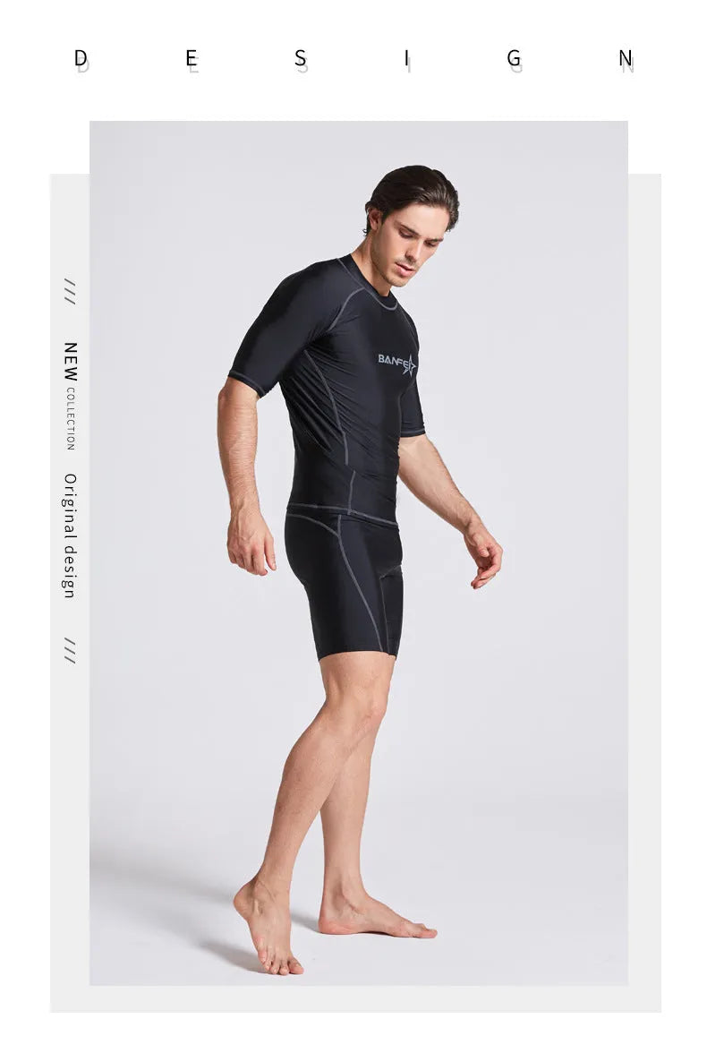 Men's half sleeve swimwear set for swimming snorkeling surfing with quick-dry nylon fabric