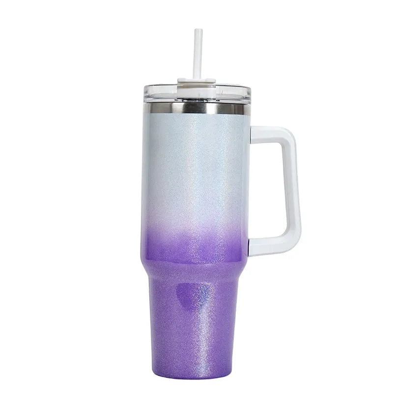 Large stainless steel vacuum insulation cup with double-layer construction in rainbow colour option