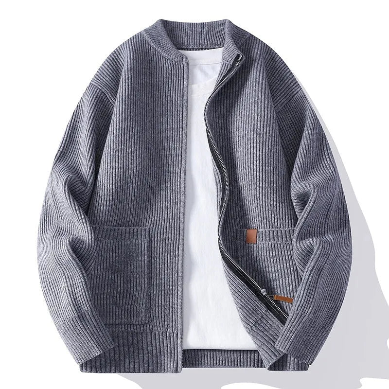 Men's striped sweater cardigan in chemical fibre blend available in multiple colours with Asian sizing