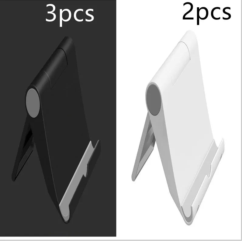 PE folding mobile phone stand in multiple colours showing multi-angle adjustment for tablets and smartphones