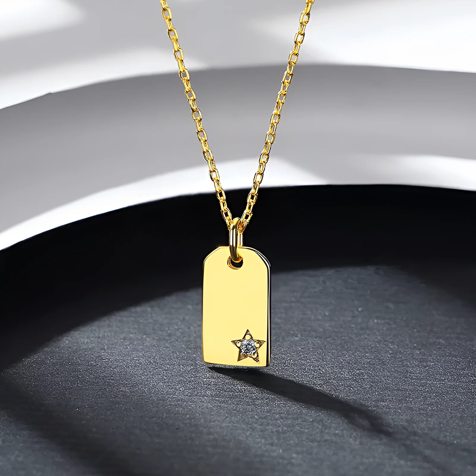 Square small hangtag necklace 925 sterling silver pendant women's cross chain geometric cold wind