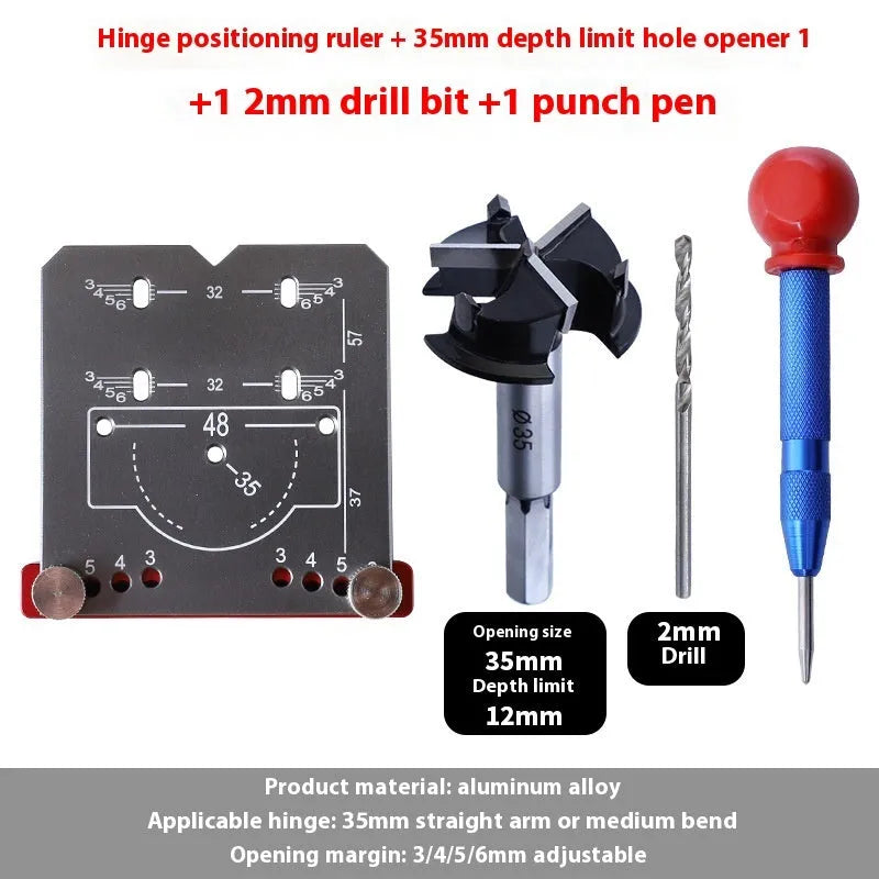 35mm hinge locator tool with adjustable margin settings and aluminium alloy construction