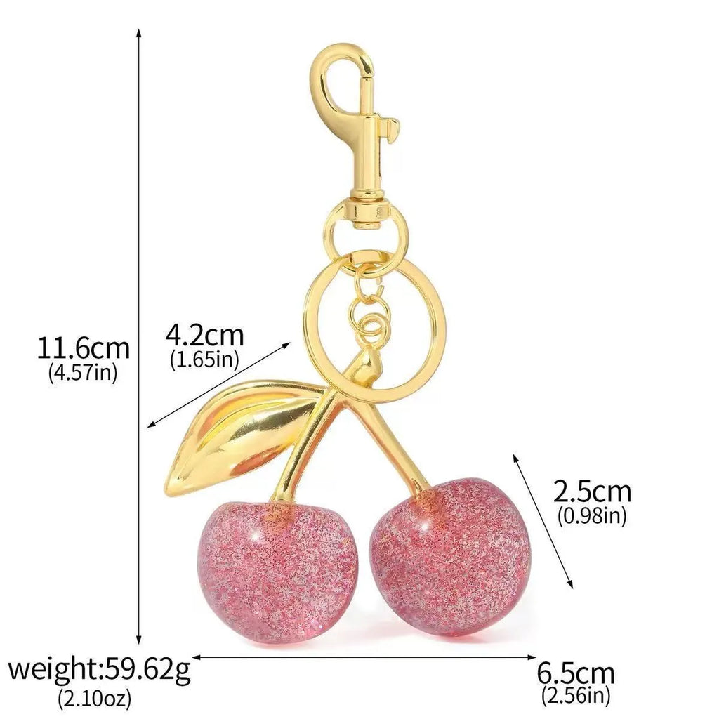 Zinc alloy three-dimensional cherry key ring pendant in red colour