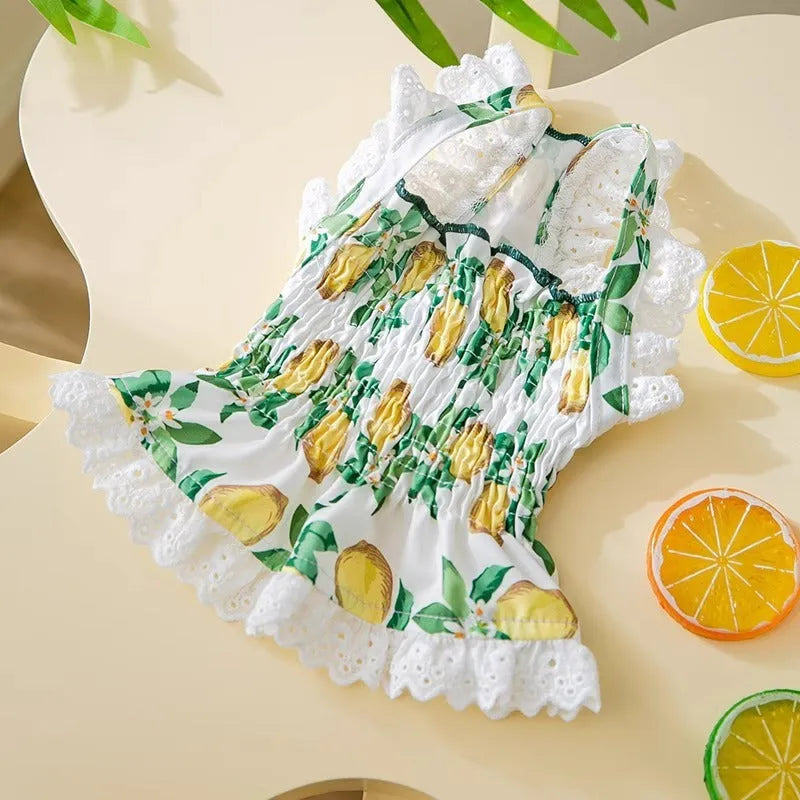 Rock yellow lemon polyester dog skirt with princess style and strap design for small dogs
