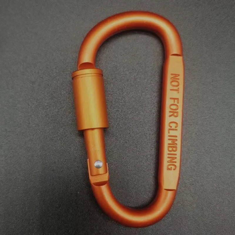 D-type aluminium locking carabiner measuring 8cm in multiple colour options