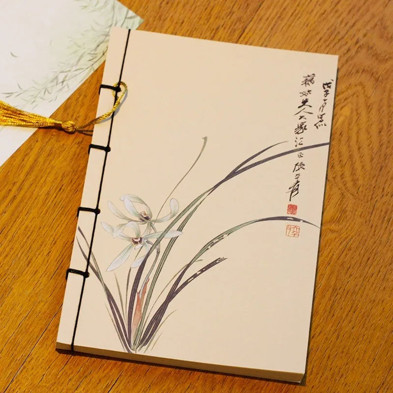 A5 antique wire-bound notebook with retro Chinese painting design on glossy embossed cover