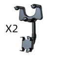 Black rearview mirror phone holder with telescopic arm and 360-degree rotation mechanism