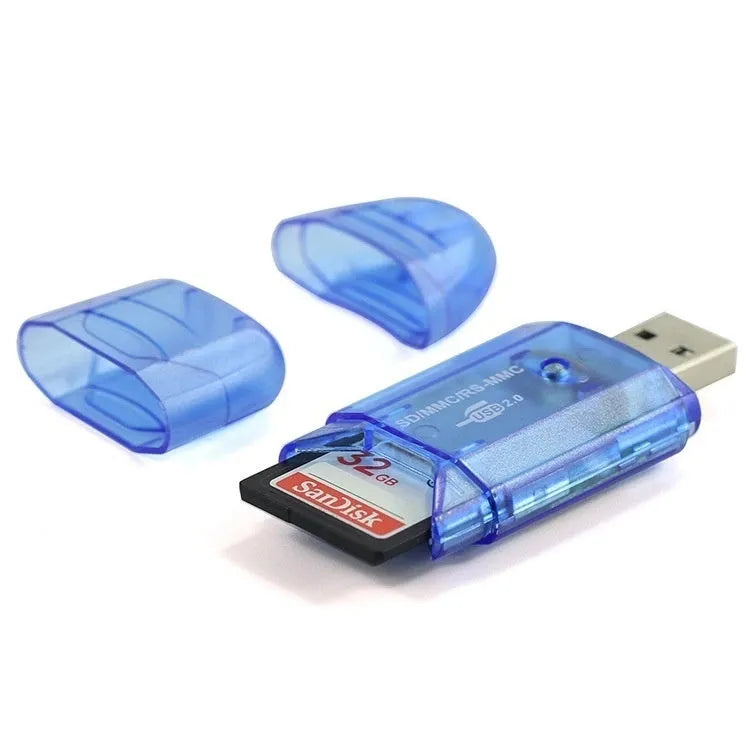 Transparent plastic USB card reader with card holder for SD and MS memory cards