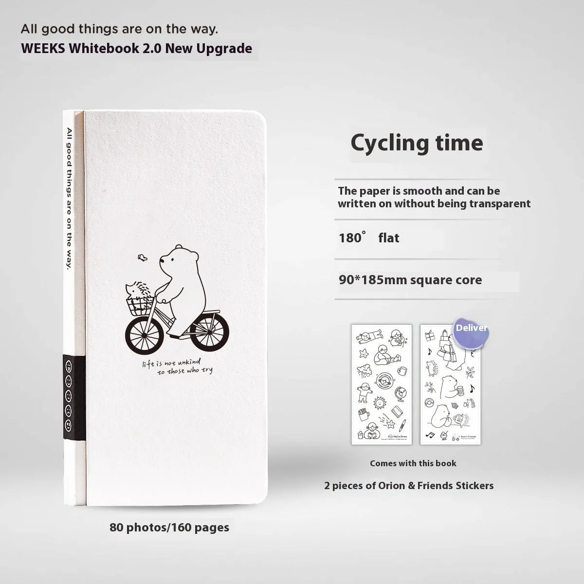 Small white paper notebook with plaid interior and simple cute style, includes stickers.