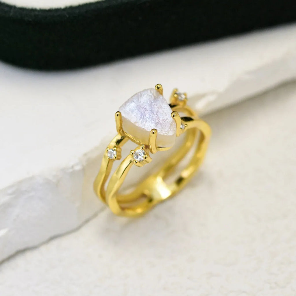 S925 sterling silver irregular triangle moonstone ring in geometric design with choice of finishes