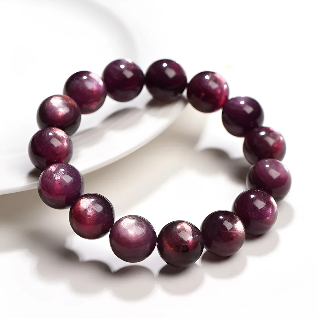 Purple lepidolite crystal bracelet with polished round geometry beads in natural stone colour