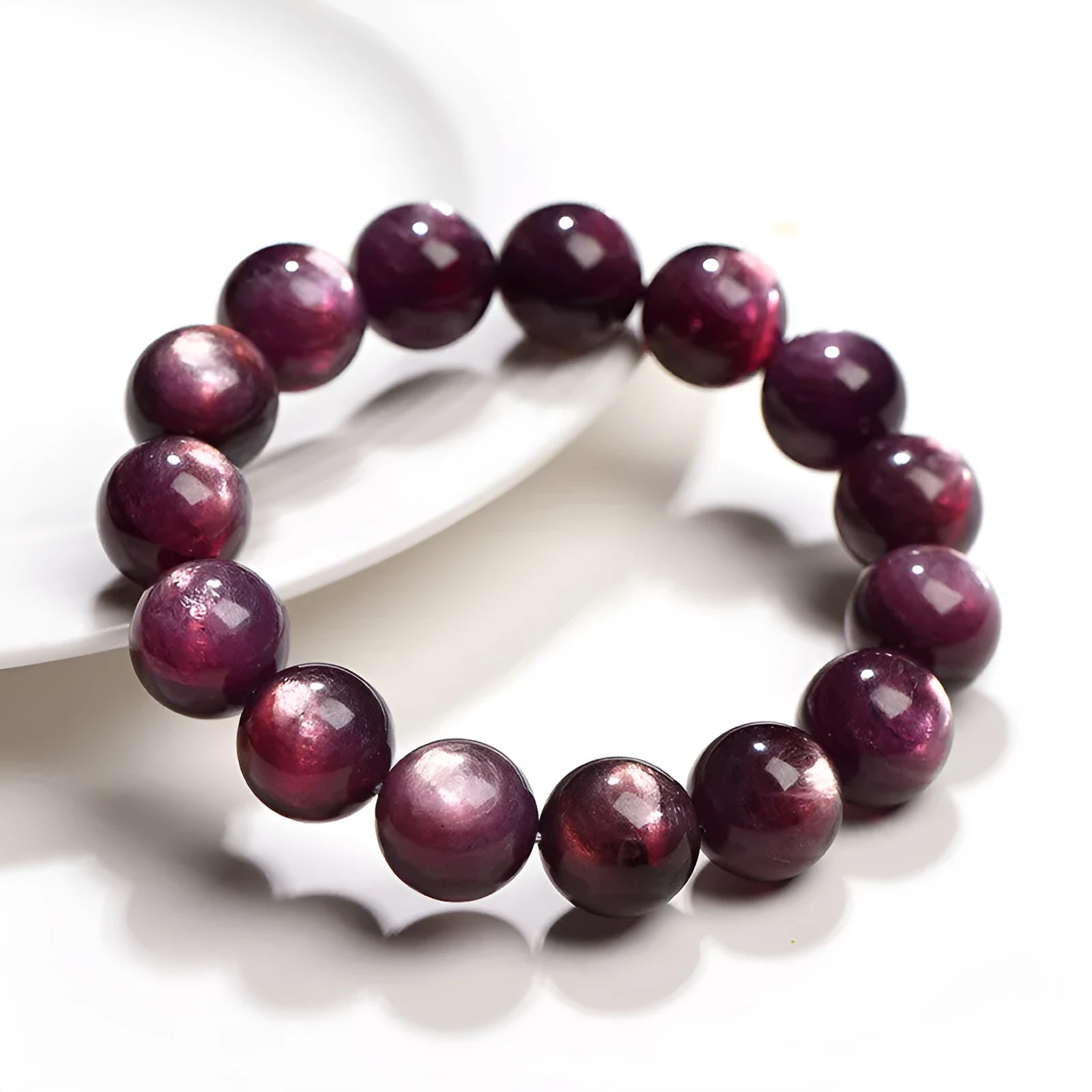 Purple lepidolite crystal bracelet with polished round geometry beads in natural stone colour