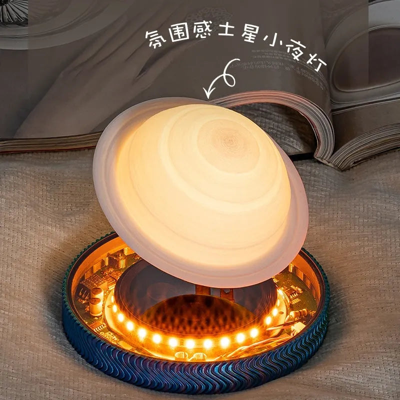 Small magnetic suspension night lamp with a levitating Moon ornament in modern 3D printed design.