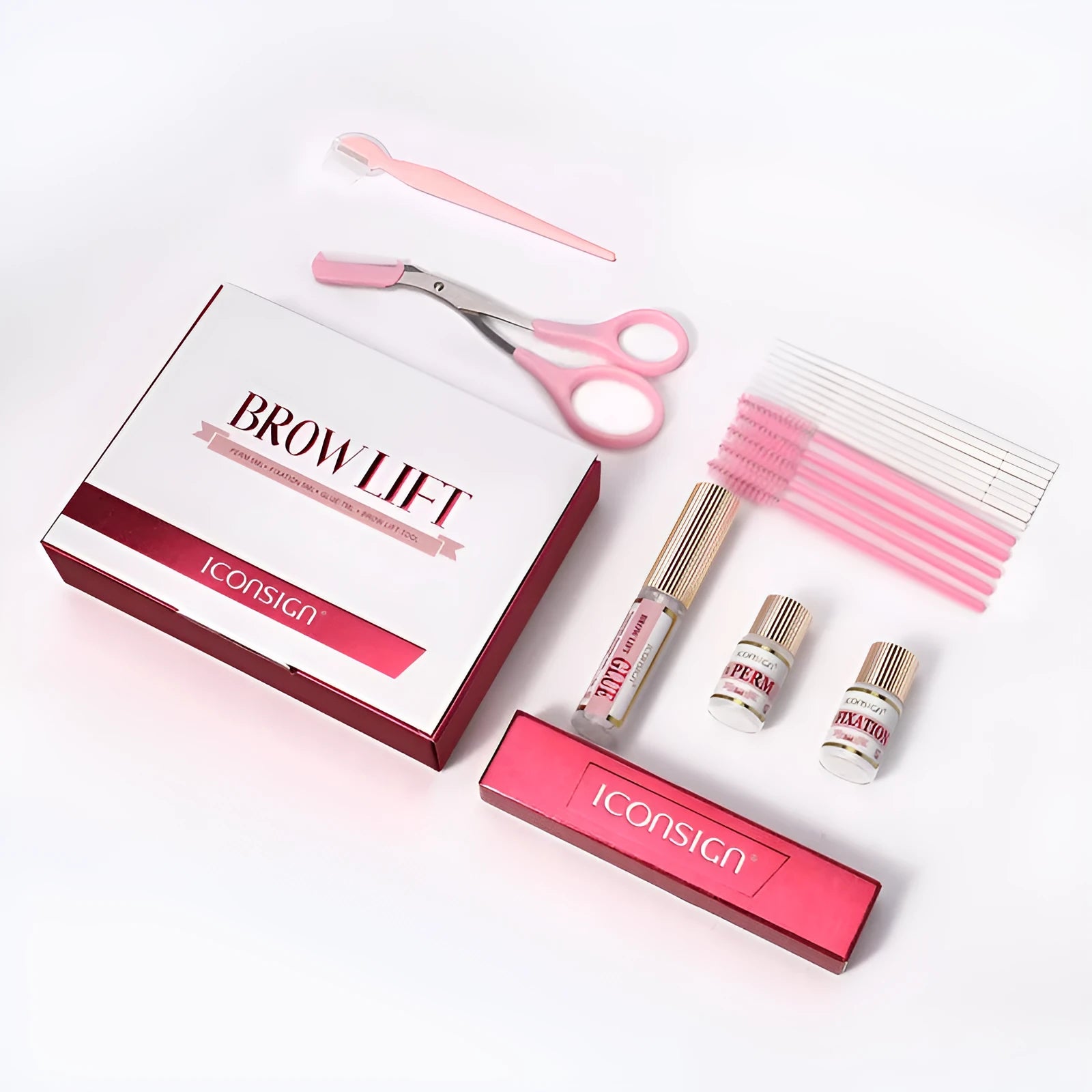 Pink eyebrow quick ironing perm set in a suit-style kit.
