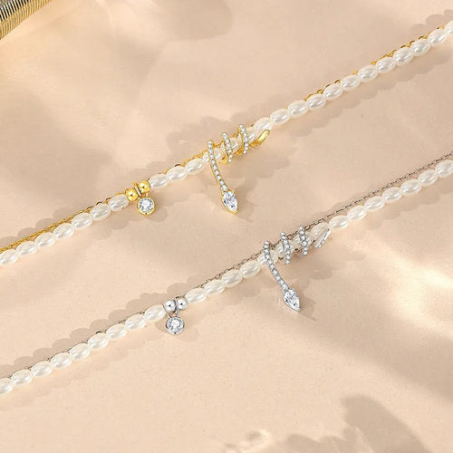 925 silver bracelet with geometric pearl snake design in electroplated gold tone