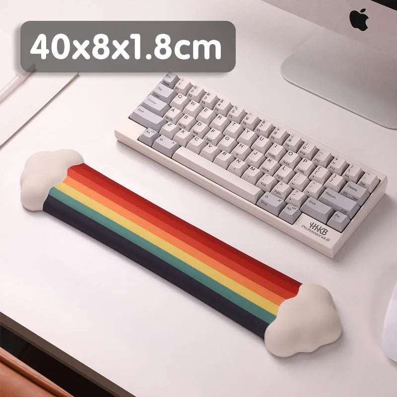 Silica gel wrist support mouse pad and keyboard stand in pastoral cloud design on computer desk