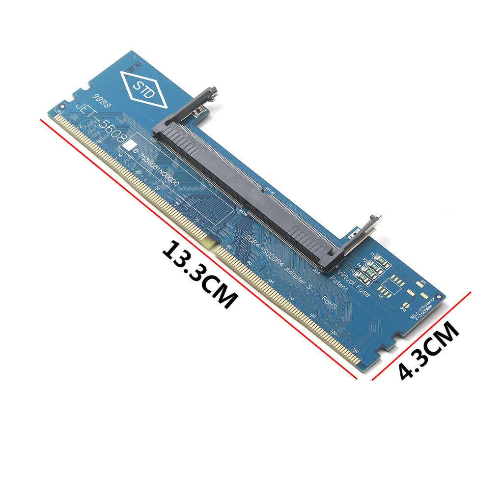 DDR4 laptop to desktop memory adapter card with gold contacts and included memory stick