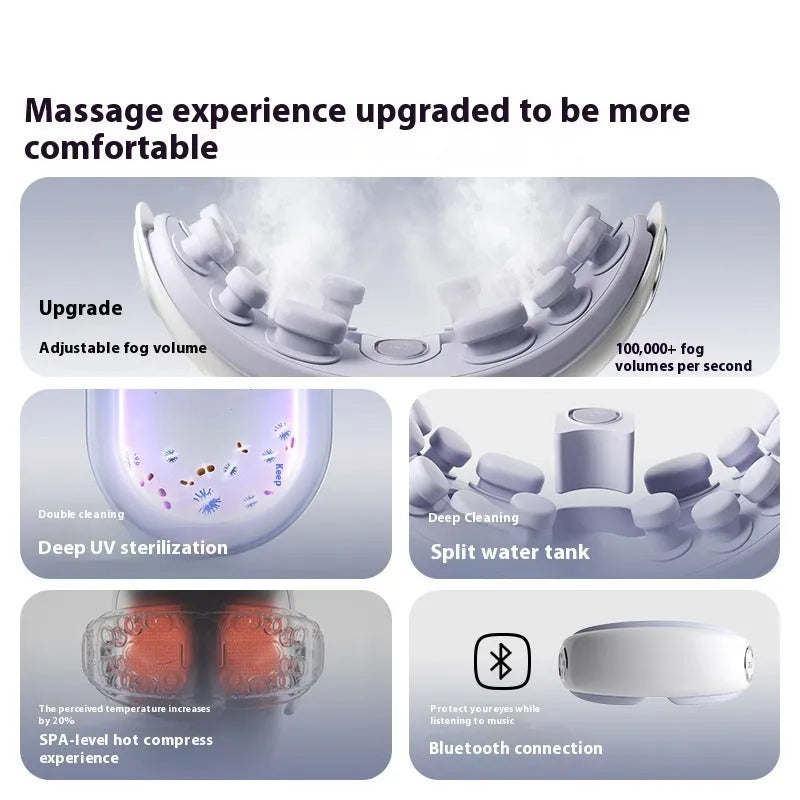 Rechargeable Bluetooth steam smart eye moisturising instrument in purplish grey, green, or ink grey