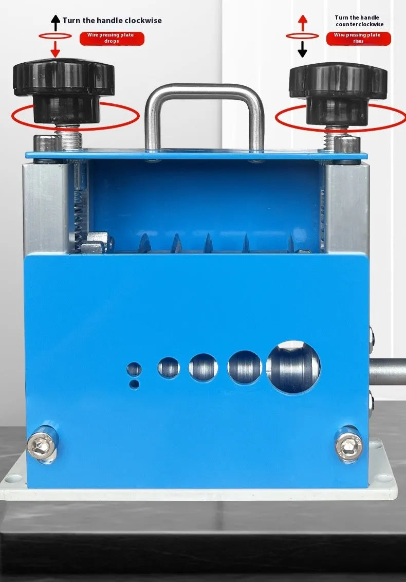 SD-017 manual wire stripping machine for 0.5-17mm cables on a workbench.