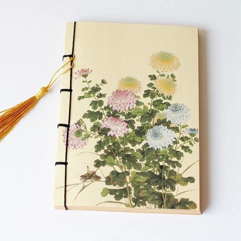 A5 antique wire-bound notebook with retro Chinese painting design on glossy embossed cover