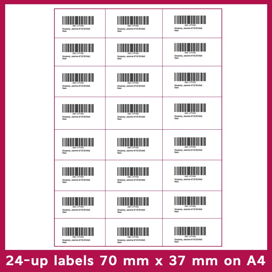 A4 paper FBA barcode labels showing ten different grid formats for printing