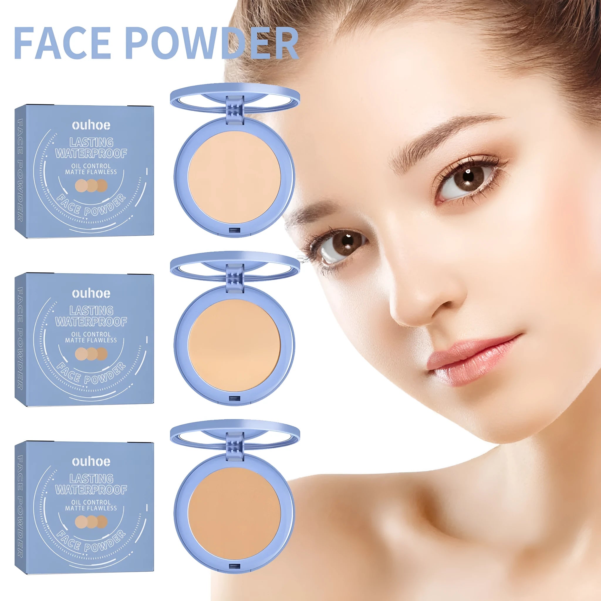 8g compact of natural finish long-lasting finishing powder in beige and ivory tones.