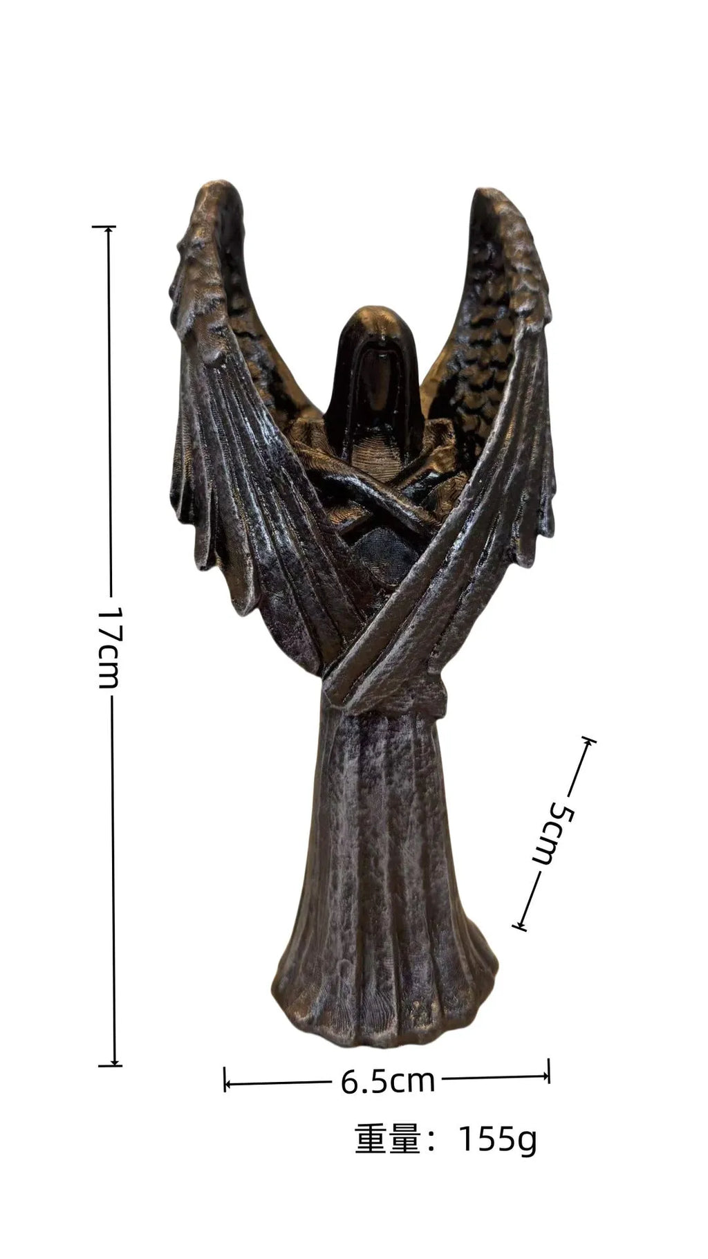 Dark Angel resin statue ornament measuring 6.5 by 5 by 17 centimetres