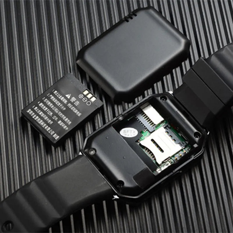 Black Bluetooth smart watch with 1.44-inch touch screen on a wrist, showing time display.