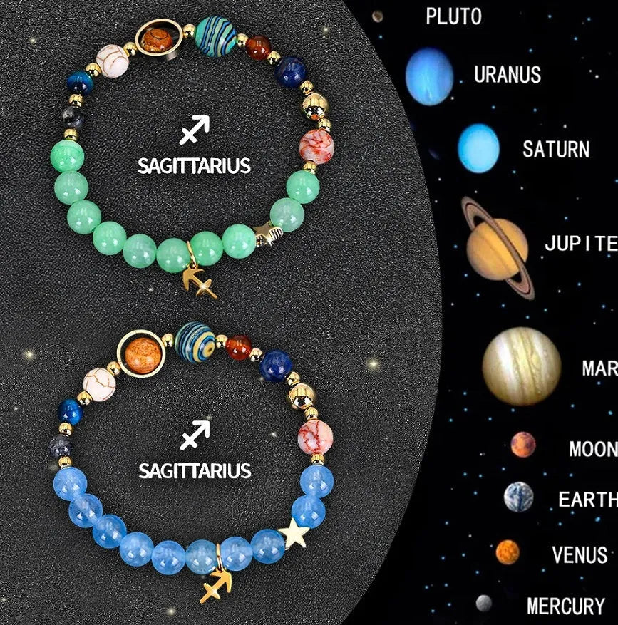 Natural stone beaded bracelets for twelve zodiac signs with adjustable thread closures