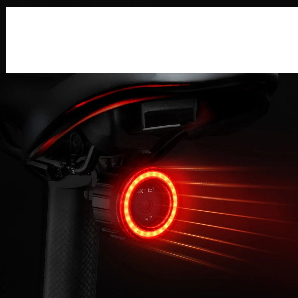 Black intelligent induction brake taillight for bicycles with aluminium alloy construction and mounting bracket
