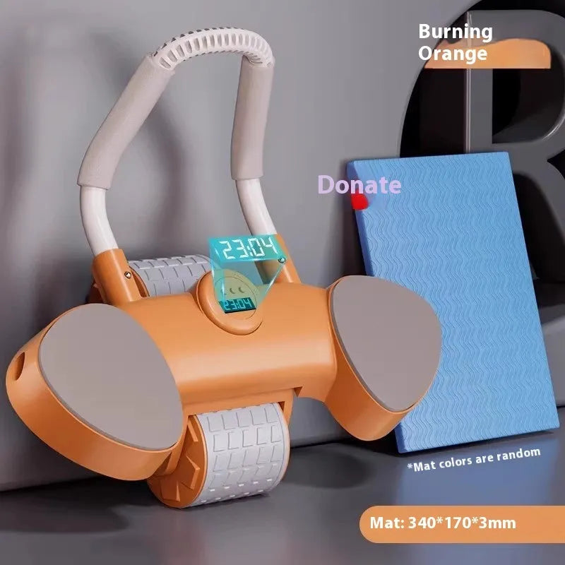 Abdominal wheel with elbow support and automatic rebound mechanism in blue colour