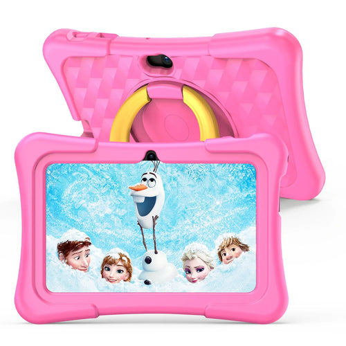 Blue children's educational tablet with silicone protective cover and rotation handle bracket