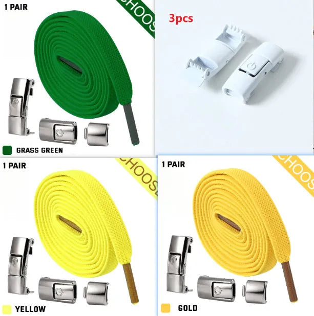 Press lock elastic shoelaces with 8mm widened flat design in various colours