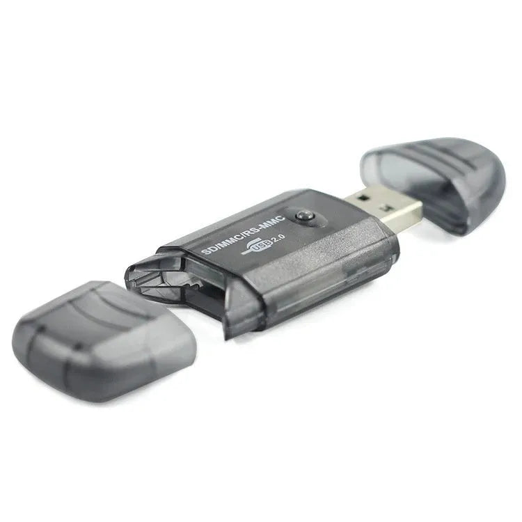 Transparent plastic USB card reader with card holder for SD and MS memory cards
