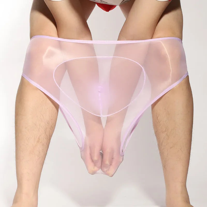 Men's transparent nylon briefs with bullet separation design in multiple colour options