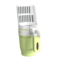 Grey cat litter scoop with attached waste collection bin showing foldable bottom design