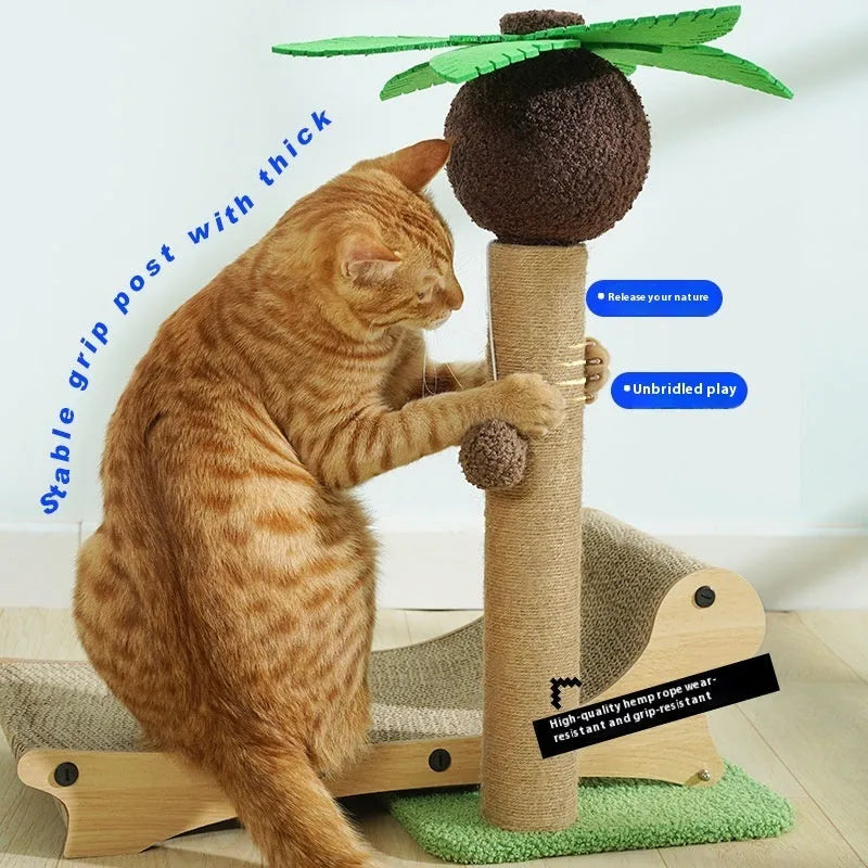Wooden beach chair design cat climbing frame with chamfered columns and hemp mat