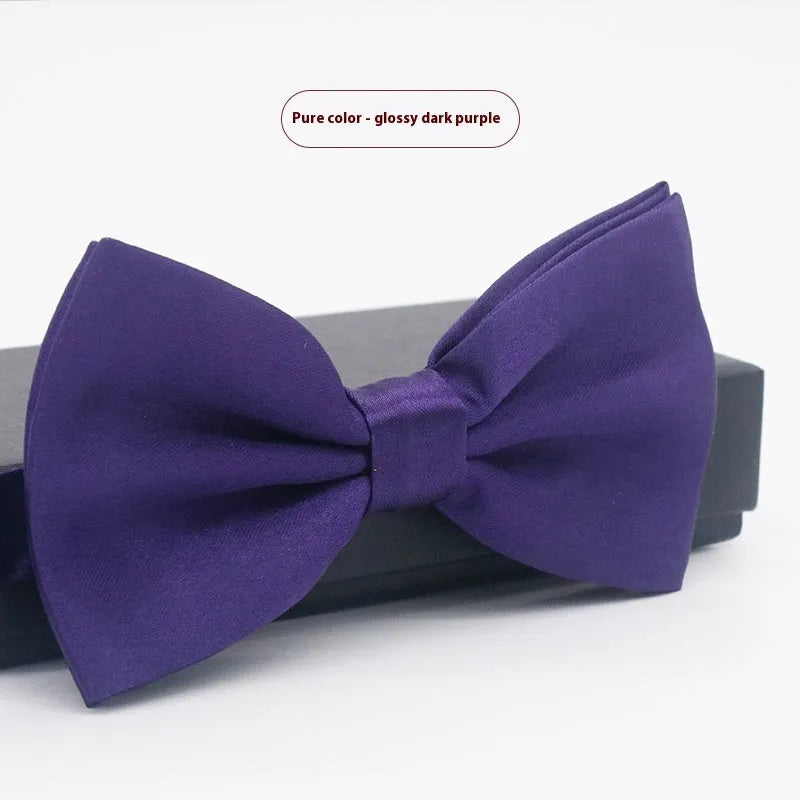Men's flat head solid colour bow tie in polyester, showing 12cm by 6cm size on a background.