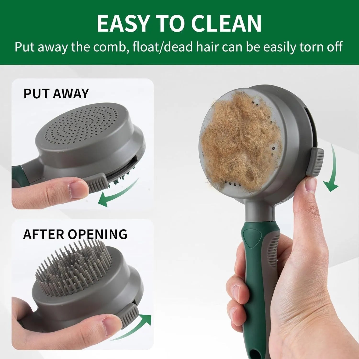 Green and pink 2-in-1 silicone pet grooming brush showing slicker brush side and massage side
