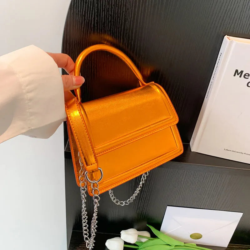 Retro PU leather crossbody shoulder bag in horizontal square shape with sewing line details