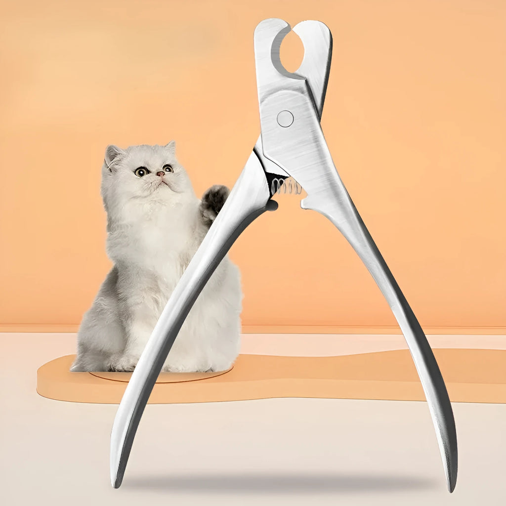 Silver stainless steel professional pet nail clipper with safety guard for dog and cat grooming