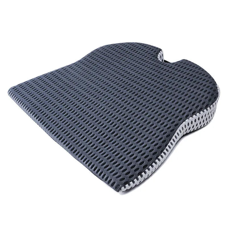 Memory foam car and office chair cushion with an attached fixed strap in a solid colour.
