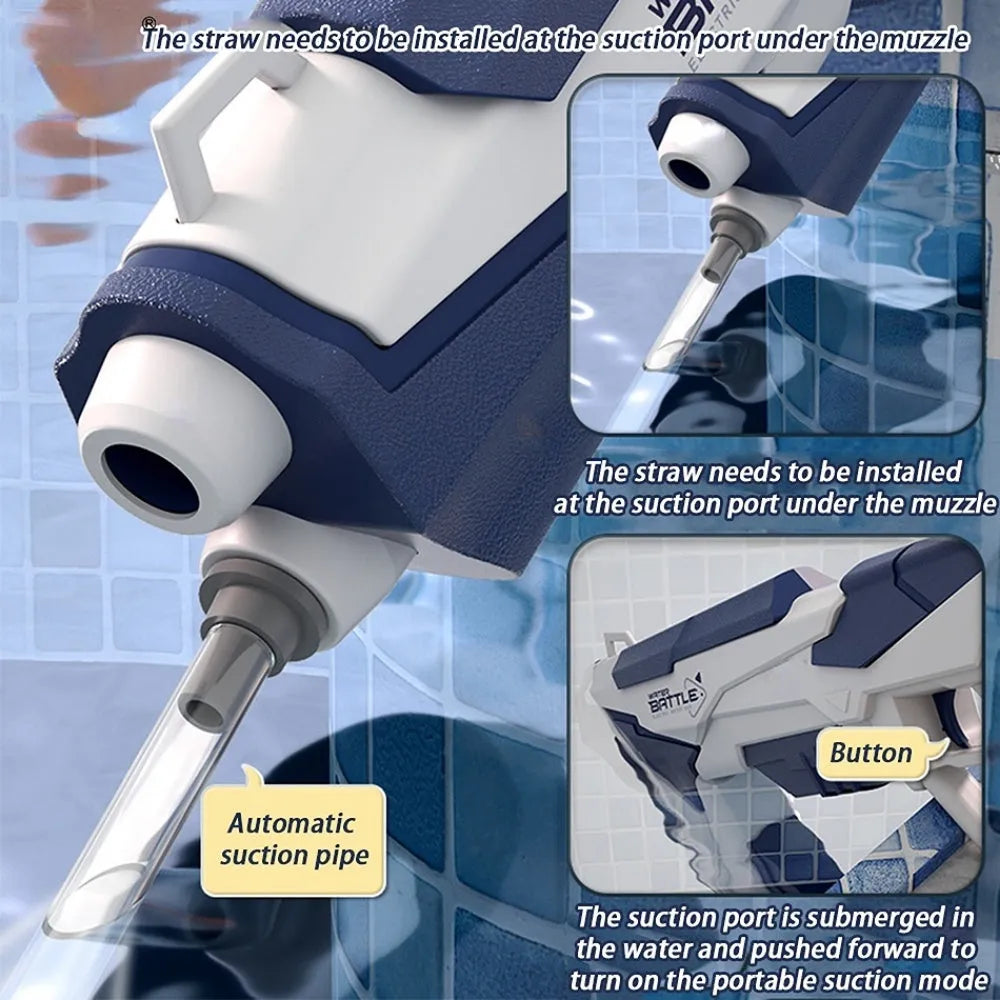 Blue electric water gun with USB charging cable and 55cm length for outdoor water fights