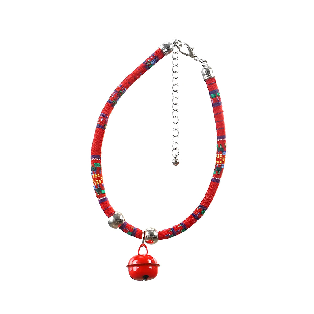 Coloured ethnic pattern adjustable pet collar with a bell for dogs and cats in multiple colours
