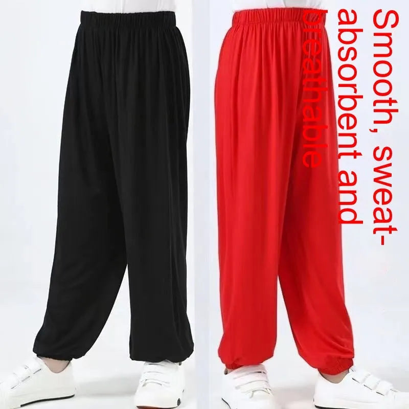 Children's black high elasticity practice trousers for Sanda martial arts training