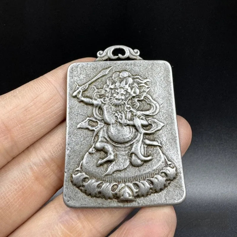Chinese iron pendant with Aryaacalanatha and Yamantaka geometric designs as hanging wall ornament