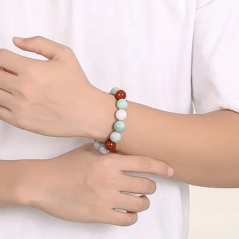 Women's natural Myanmar jade three-colour bracelet with round 13mm beads and certificate