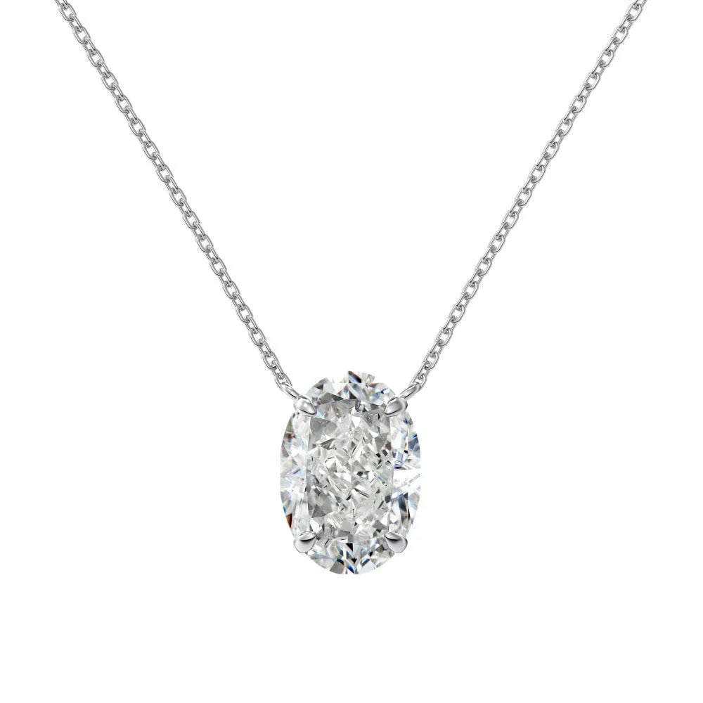 S925 sterling silver necklace with geometric oval ice flower pendant in gold or platinum finish.