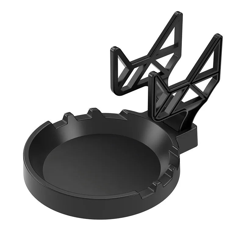 Black ABS plastic universal wall-mounted hanging rack holding a game controller and a gaming headset.